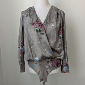 Zara Accessories Long Sleeve Criss Cross Floral Bodysuit, Large